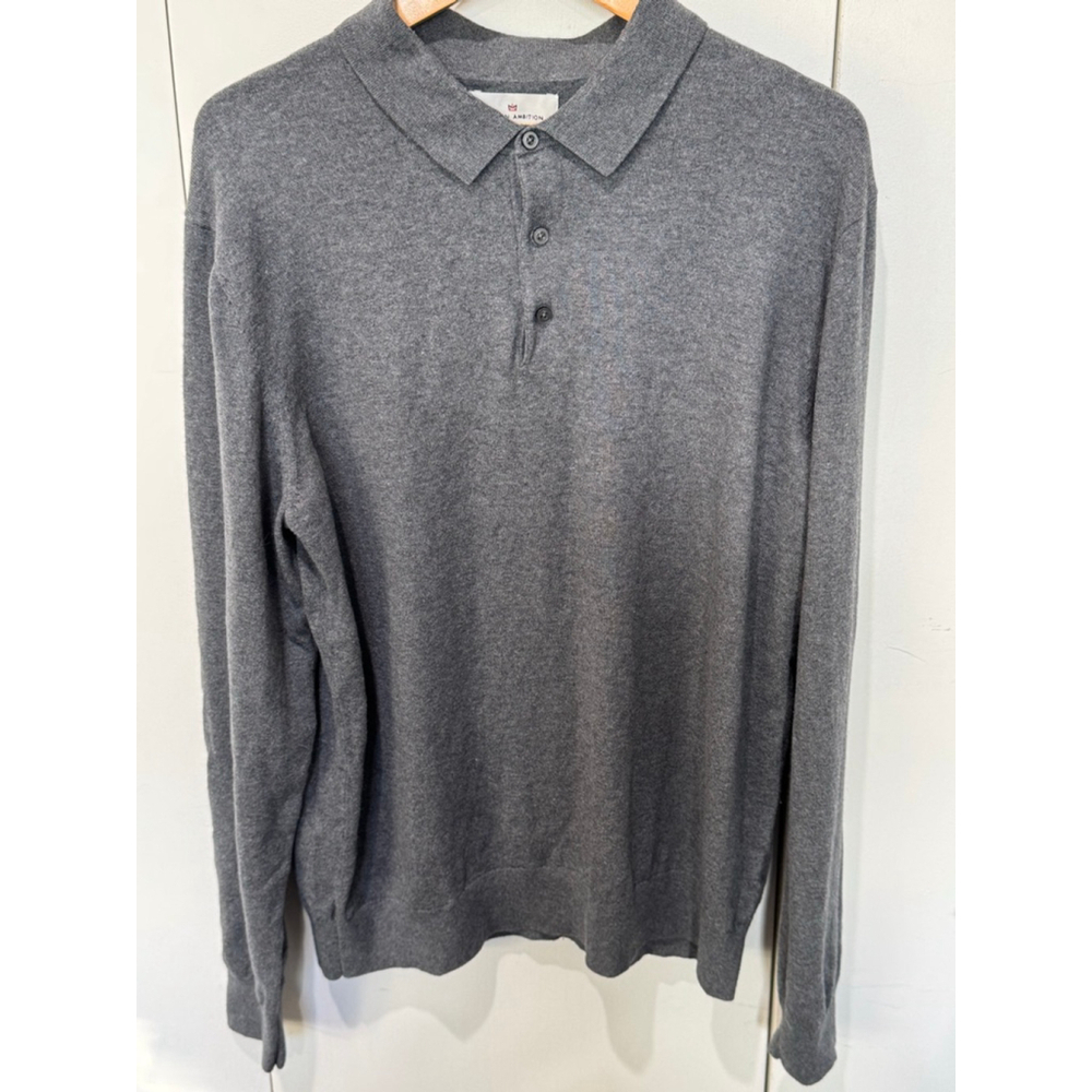 Men's Modern Ambition Gray Long Sleeve Polo Sweater XL